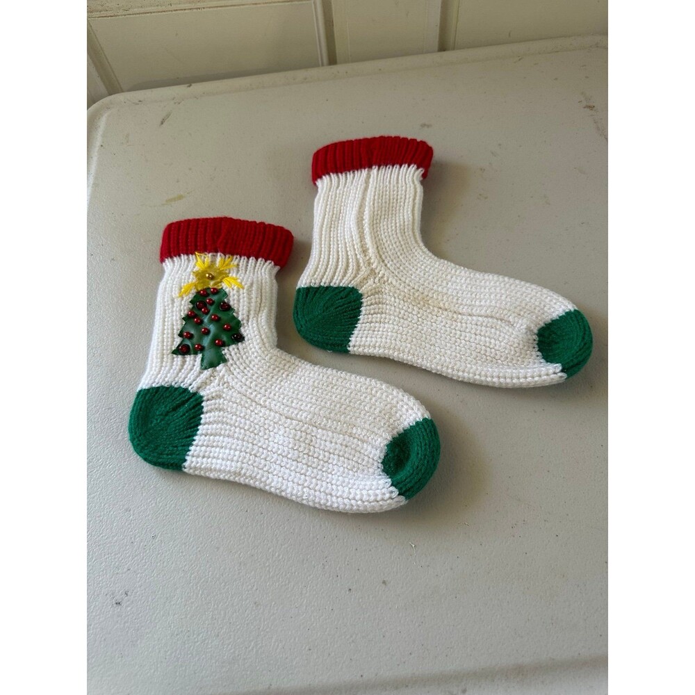 NWOT Handmade Crochet Novelty Embellished Beaded Christmas Socks Unisex